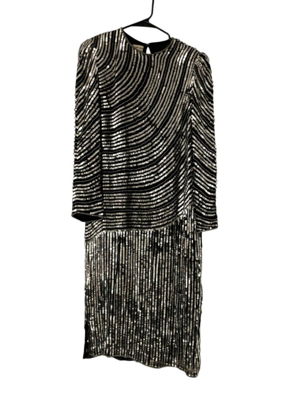 Vintage Dress Judith Ann Creations Women Sequin Silk Evening Size M Black Silver